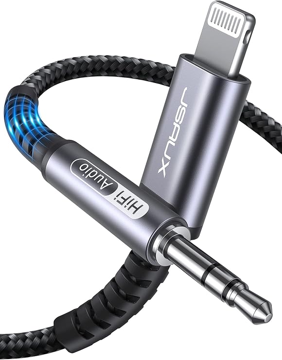 JSAUX Lightning to 3.5mm Audio Cord 6FT, Apple MFi Certified Aux Cord-Grey