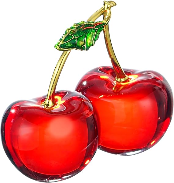 Crystal Cherry Decor Glass Fruit Decor Red Home Collectibles for Kitchen, Living Room（Red）