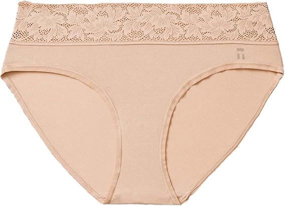 Tommy John Women's Underwear, Briefs, and Second Skin Fabric Cute, Stretchy, Soft Breathable Women's Briefs Comfortable Seamless Panties for Women, Maple Sugar - Lace, Large