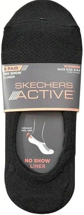 Skechers Women's No Show Liner Socks 8 Pairs Black White Grey, Medium