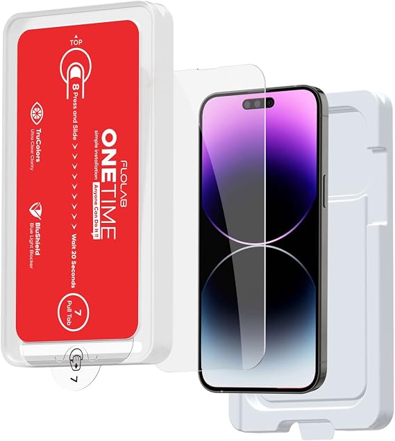 FLOLAB ONETIME NanoArmour for iPhone 14 Pro Max anti-blue light screen protector - Say goodbye to eye strain, dust, and hello to crystal clear screens with our game changing-installation kit!
