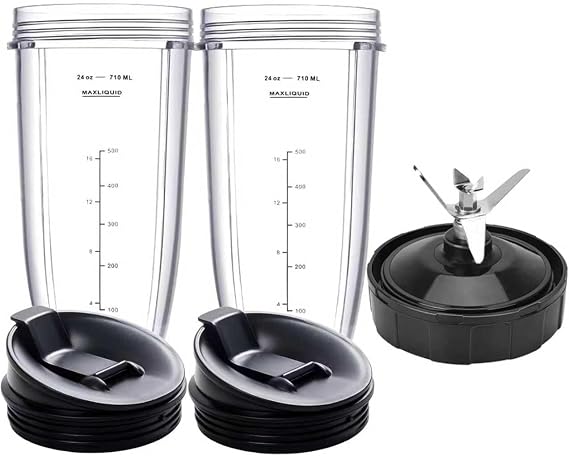 2 Packs Ninja Blender Cups & 7 Fins Blender Blade Replacement Compatible with Ninja Blenders BN401 BN751 BN801 BL642 BL480-30 BL490-30 BL640 CT680 CT640C CT641 NN100 NN210 NN102 BL2012