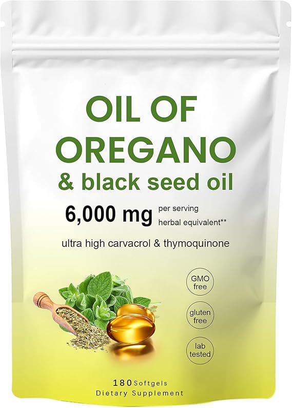 Oil of Oregano Softgels, 180 Count | 2 in 1 Formulated with Black Seed Oil, 4X Strength Carvacrol & Thymoquinone | Non-GMO (1 Bag)