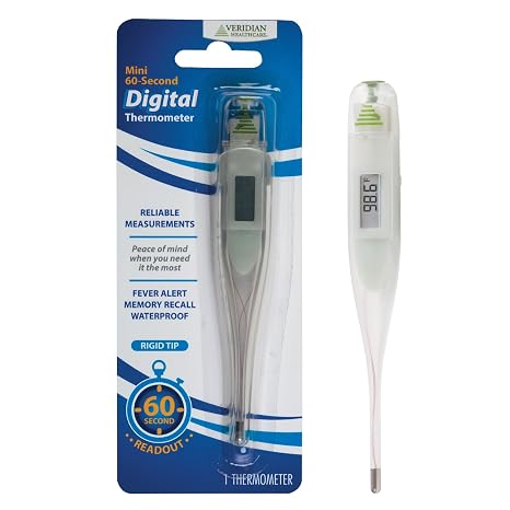 Veridian Healthcare Digital Thermometer | 60-Second Readout | Fahrenheit Measurements | Rigid Tip | Fever Alert |