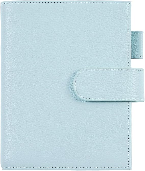 Moterm Leather Cover for A6 Notebooks - Fits Hobonichi Original, Stalogy and Midori MD Planners, with Pen Loop, Card Slots and Back Pocket (Pebbled-Light Blue, A6+)