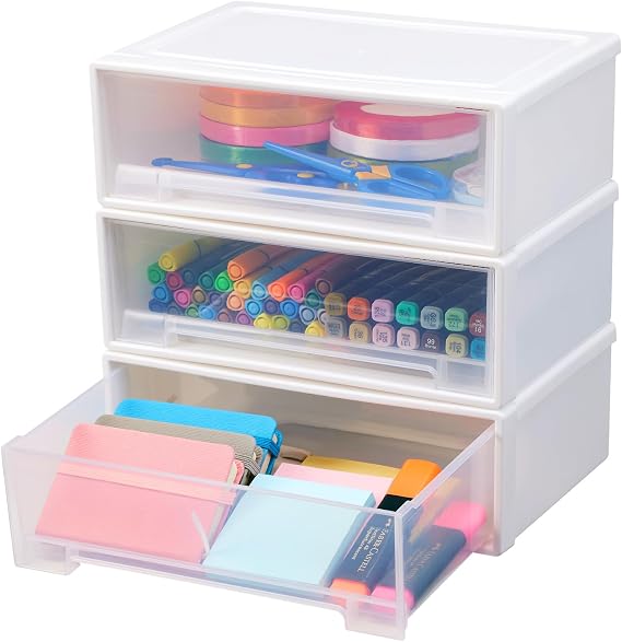 Small Plastic Storage Drawers, Hair Accessories Organizer Stackable Drawer Container Bins for Pens, Stationery, Pencils, Markers, Crayons, Art Craft Supplies, Makeup, Jewelry (White)