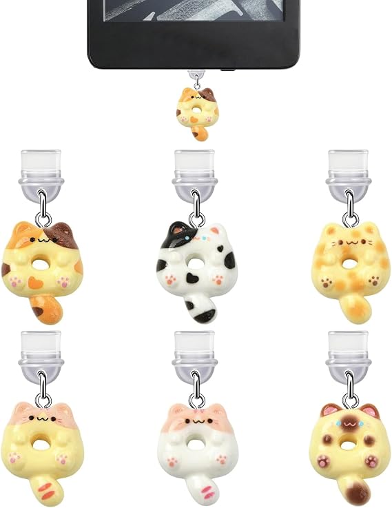 sunla 6Pcs Charms for Kindle, Cute Cat Plug Charm Compatible with E-Reader, Phone, Ipad with Type C/USB C Charging Port-CP004