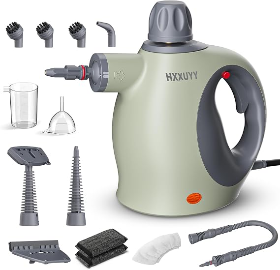 Multi-Surface Handheld Pressurized Steam Cleaner with 13 PCS Accessory ,Portable Steamer for Cleaning, Multipurpose Steam Cleaner for Home/Car/Bathroom/Grease/Upholstery/Floor/Grout and More (Green)