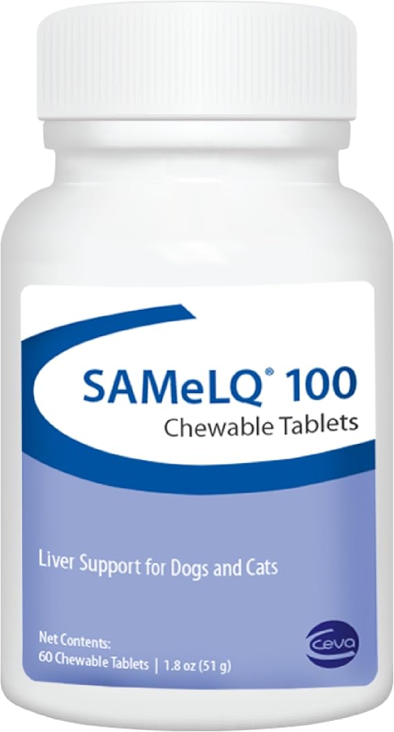 SAMeLQ 100 Chewable Tablets for Dogs and Cats, Liver Support Supplement with Same, Antioxidants & Immune Support, Supports Healthy Liver Function, 100 mg, 60 Tablets
