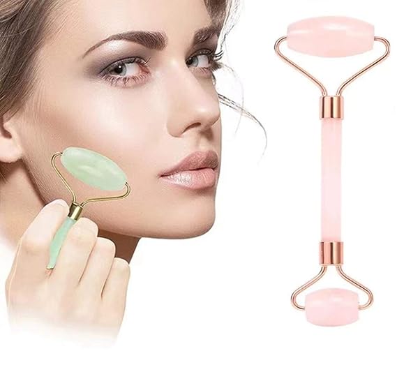 Jade Roller, Face Roller, Facial Beauty Roller Skin Care Tools, Quartz Massager for Face, Eyes, Neck, Body Muscle Relaxing and Relieve Fine Lines and Wrinkles (Rose gold)