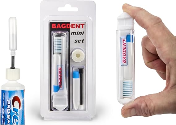 Travel Toothbrush Kit, Refilllable Mini Tubes, Universal Filling Adapters, Backpacking, After Lunch Brush, TSA Compliant