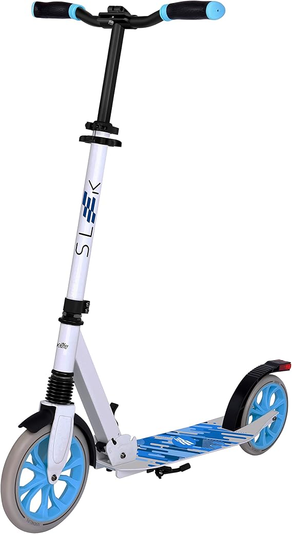 SereneLife Kick Scooter for Adults, Teens, and Kids 2-Wheel Folding Scooter with Adjustable T-Bar, Anti-Slip Alloy Deck, Carry Strap, White