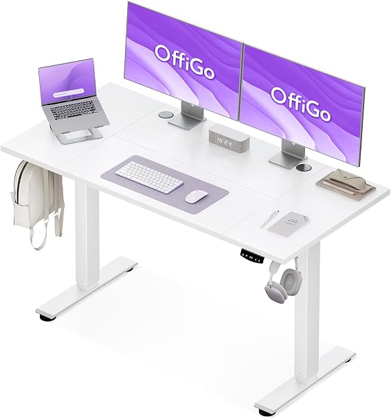 OffiGo Höhenverstellbarer Schreibtisch 140 cm Elektrischer Schreibtisch Ergonomischer Tisch mit Memory-Funktion Gaming Tisch Höhenverstellbar Moderner Computertisch für Zuhause Weiß