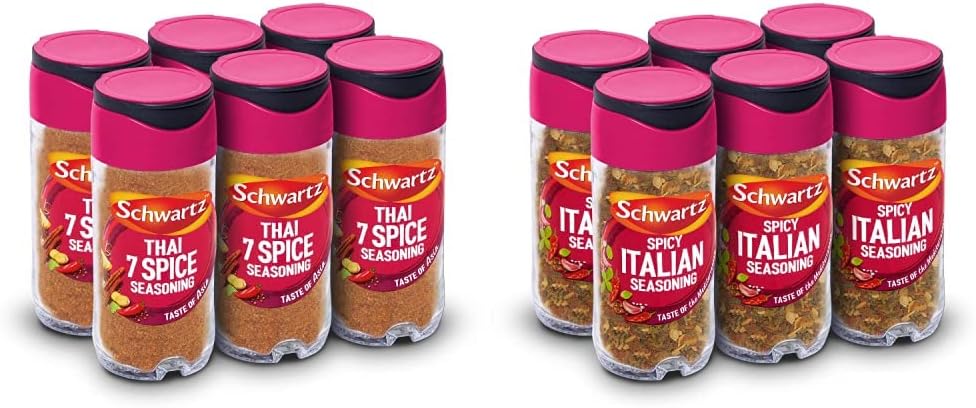 Schwartz Thai 7 Spice Seasoning 52 g, Bulk Pack of 6 & Spicy Italian Seasoning 42 g Pack of 6