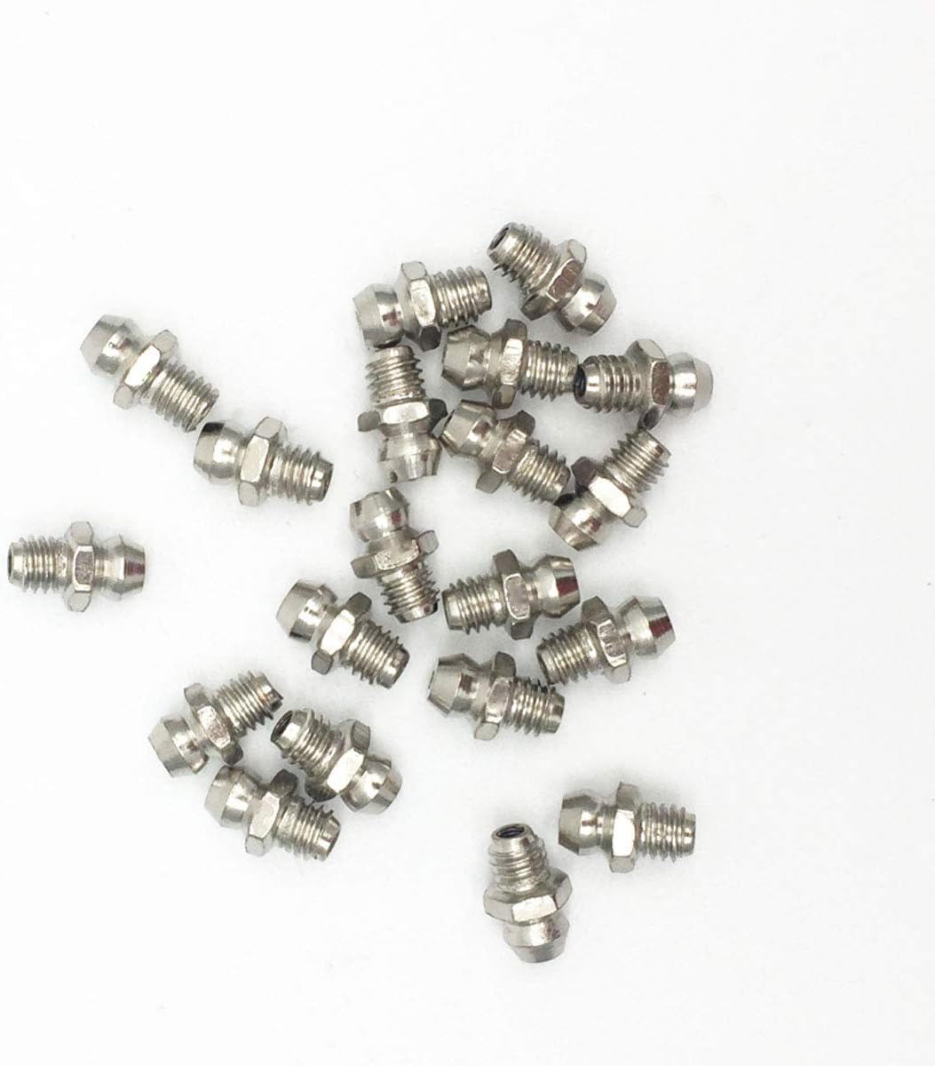COMOK Hydraulic Grease Fitting Kit, 20Pcs M6(1/4") Male Thread Straight Zerk Grease Nipple Accessories, Silver Tone