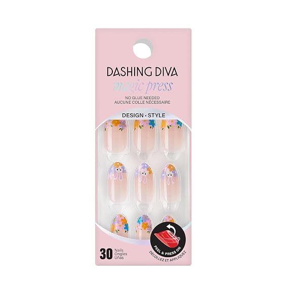 Dashing Diva Magic Press Nail Set - Hop Scotch - Medium Almond Press On Nails - Long Lasting Gel - Lasts Up to 10 Days - Gel Set - 4-Piece Manicure Kit with 30 Nails