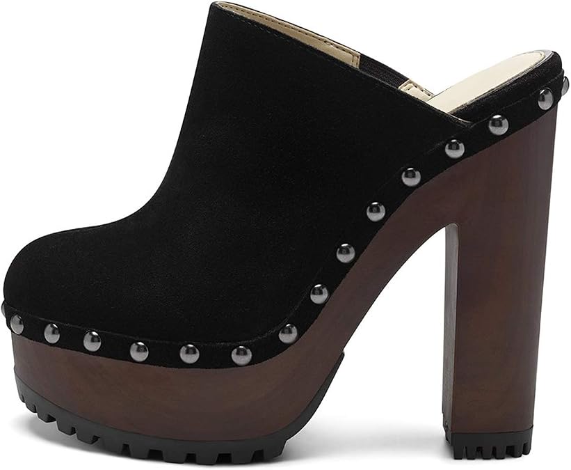 XYD Women Lug Platform Super High Heel Clog Mules Chunky Block Studded Rounded Toe Slides Sandals Backless Fashion Dress Club Shoe