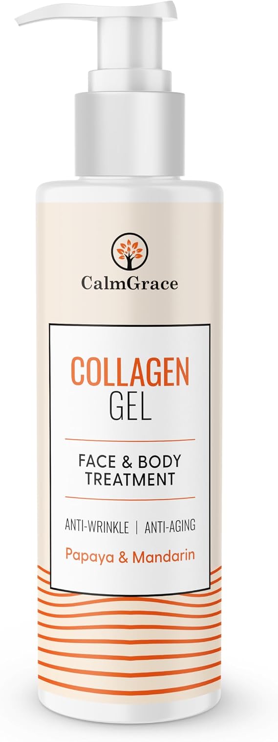 CalmGrace Collagen Gel | Anti-Ageing Collagen Moisturiser | Hydrating Anti Wrinkle Collagen Gel Face & Body Skincare | Non-Greasy Collagen Oil for Face - Papaya and Mandarin (250ml)
