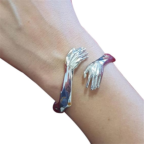 VALINK Inspirational Bracelets for Women, Hand Hug Bracelet for Women Men Open Cuff Bangle Adjustable Couple Bracelet Vintage Jewelry Gift for Birthday Christmas