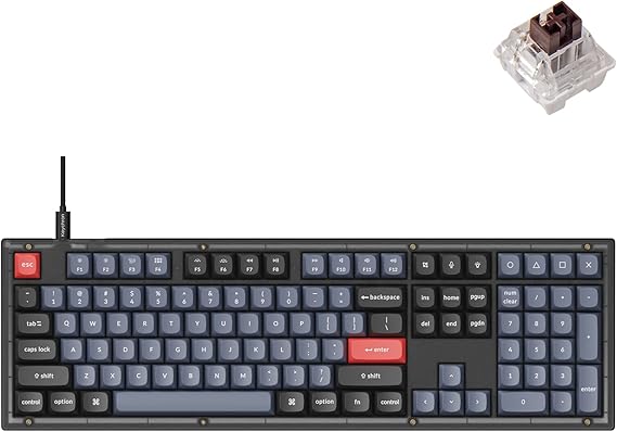 Keychron V6 Wired Custom Mechanical Keyboard, Full-Size QMK/VIA Programmable Macro with Hot-swappable Keychron K Pro Brown Switch Compatible with Mac Windows Linux (Frosted Black-Translucent)