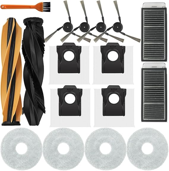 Replacement Parts Accessories Compatible with Dreame X50 ultra Robot Vacuum Cleaner, Including 1 Set Main Brush, 2 Hepa Filters, 4 Mop Pads, 4 Edge-Sweeping Brushes, 4 Dust Bag