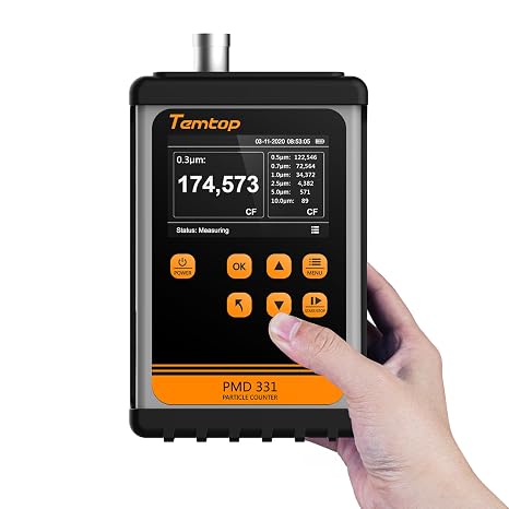 Temtop PMD331 Professional Particle Counter, 7-Channel Handheld Laser Dust Monitor (0.3-10m), ISO 21501-4 Certified for Cleanroom, Laboratory & HVAC, 2M+ Data Logger with RS485 Modbus