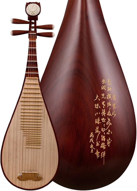 FLFL PiPa Pipa Pear Carved Poem African Red Sandalwood Pipa Adult Children's National Musical Instrument Chinese Lute