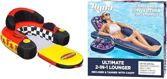 Sportsstuff Siesta Lounge Floatable Lounge & Aqua Campania Ultimate 2-in-1 Pool Float Lounge with Adjustable Backrest