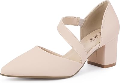 IDIFU IN2 Womens Pumps Closed Toe Strappy Heels Low Block Chunky Heels Dressy Wedding Bride Prom Business Dress Shoes for Women Comfortable Formal Pointed Toe Short Heels