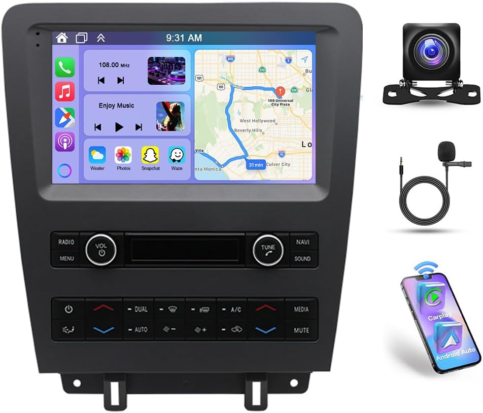 9 Inch Car Stereo for Ford Mustang 2010 2011 2012 2013 2014 Double Din Touch Screen Android 14 Car Audio Receiver wWireless Carplay Android Auto GPS Navigation Bluetooth FM AM AHD SWC Backup Camera