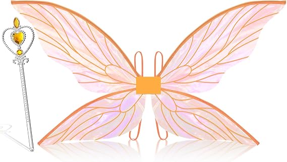 Jenaai 2 Pcs Fairy Wings Costume Accessories for Adult Women with Wand for Party Butterfly Cosplay