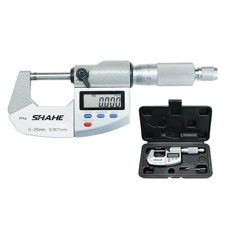 SHAHE 0-1" Digital Micrometer IP65, Resolution 0.00005"/0.001mm, Inch/Millimeter LCD Digital Caliper Micrometer Measuring Tools, Protective Case (with Battery)