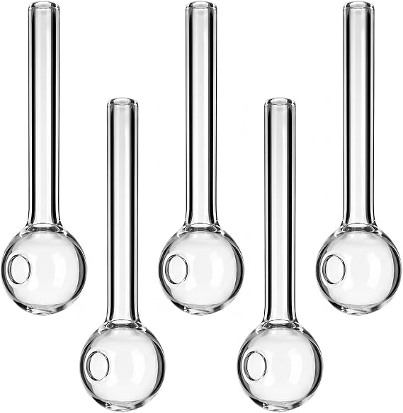5pcs Borosilicate Glass Pipe Oil Burner, 12.5cm Reusable Clear Straws with Ball-Shaped End for Hot & Cold Drinks, Travel and Relaxation