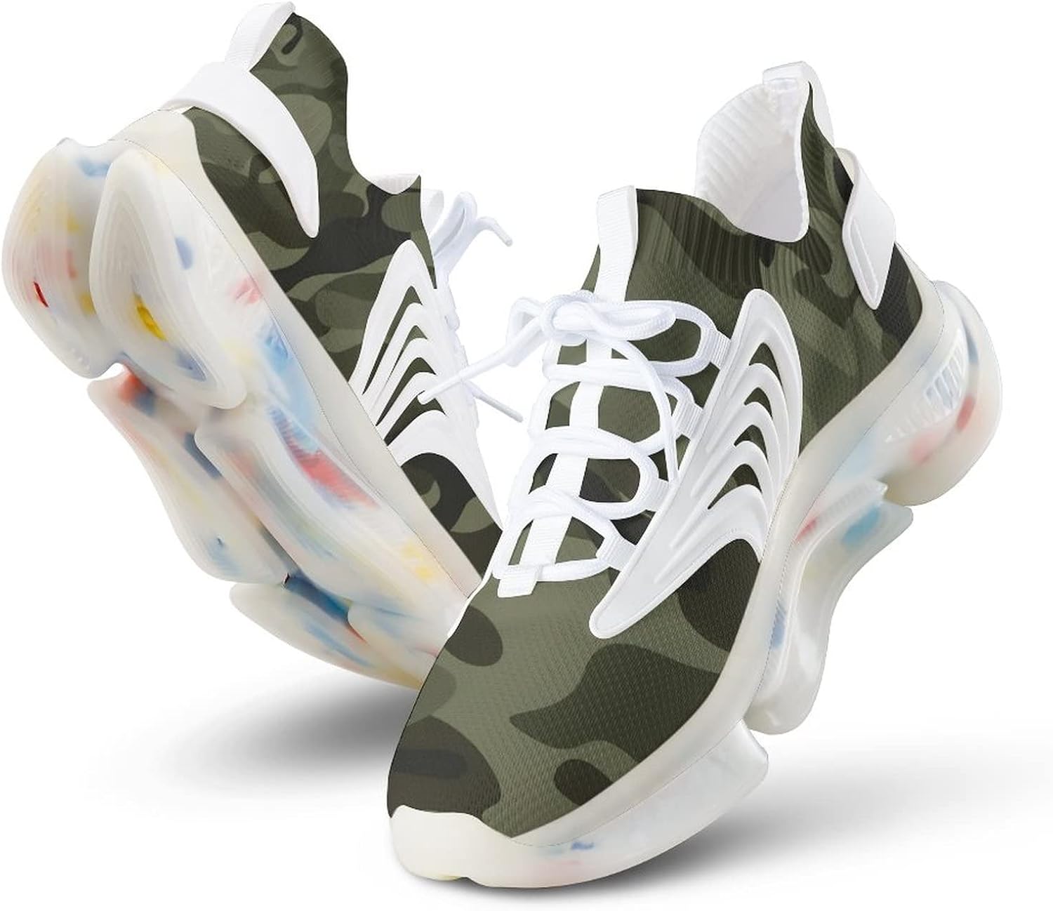 GJETFDAP Men Breathable Casual Walking Shoes, Tennis Running Fashion Comfort Athletic Sneakers, Military Camouflage Colors 3D Printing Technology