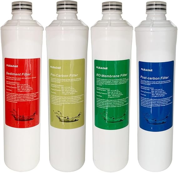 Quick-Change Push Button Water Filter Set, Replacement for Premier RO Pure&Zero Pure Reverse Osmosis System - 4-Pack Filtration kit, BUT DOES NOT Fit Watts Kwik-Change RO System
