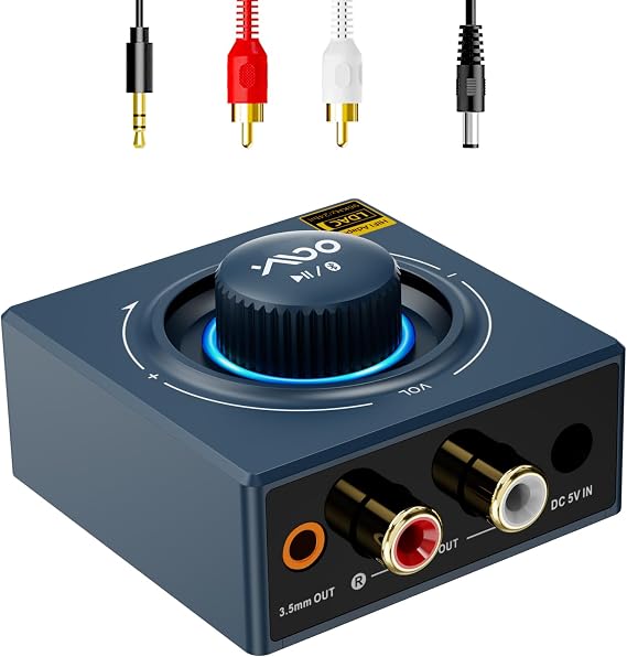 YMOO LDAC Bluetooth 5.3 Receiver for Home Stereo/Speaker with AUX 3.5mm/RCA | HiFi Wireless Audio Adapter w/aptX HD/LL, Works with Smartphones and Tablets, Bluetooth Audio Receiver with Volume Control