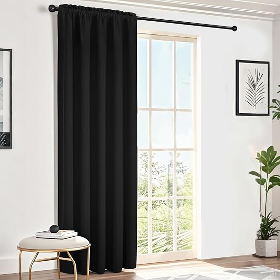 Black Blackout Curtains, Thermal Curtains 63 Inch Drop