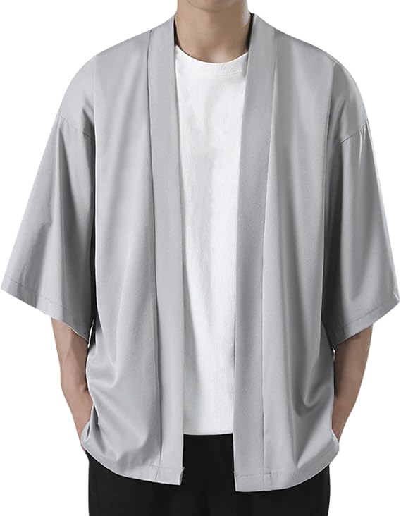 Men's Shirt, Japanese Style Hoodie, Cardigan, T-shirt, 3/4 Sleeves, Thin, Happi, Loose, Print, Cut & Sewn, Sunscreen, Retro Fashion, Cool, Lightweight, Japanese Style, Quick Drying, 3/4