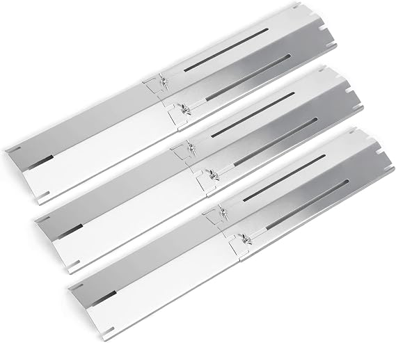 Bar.B.Q.S Universal Replacement Heavy Duty Adjustable Stainless Steel Heat Plate Heat Tent Flavorizer Bar Burner Cover Flame Tamer for Gas Grill Extends from 29.85CM to 53.34CM L 3 Pack