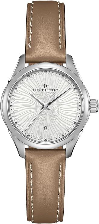 Hamilton Jazzmaster Lady Quartz Women's Watch, 30mm Stainless Steel Case, Swiss Made, White Dial Analog Wrist Watch for Women, 50m Waterproof, Sapphire Crystal, Cow Leather Strap