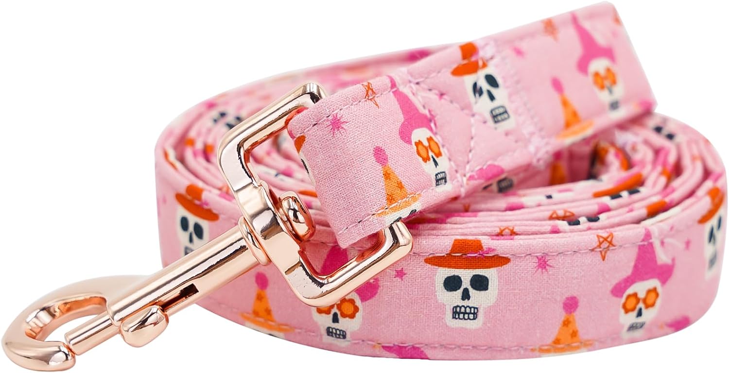 Elegant little tail Dog Leash, Halloween Pet Leashes Skull Print Female or Male Durable Cotton Leash Soft Handle Pet Puppy Leashes for Small Medium Large Dogs