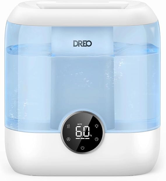 DREO 6L Humidifiers for Bedroom, 60H Runtime, 28 dB Quiet, HM524, Blue | Precise Humidity Control, Easy to Refill & Clean, Nightlight, Cool Mist Humidifiers for Large Rooms, Baby Nurseries & Plants