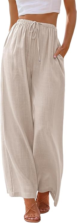 LILLUSORY Womens Linen Blend Summer Beach Vacation Wide Leg Palazzo Pants