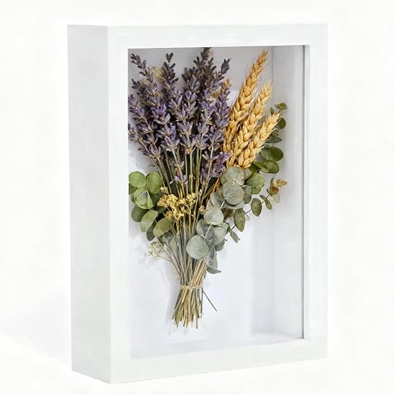 3D Shadow Box, 21 x 29.7cm Picture Frame, Deep Box Photo Frame Deep Frames Display Boxs Wooden Deep Boxs Square Photo Frames for Medal Flower & Crafts Display(White)