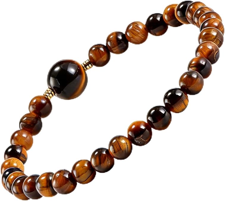 Tigers Eye Bracelets for Men Women Stretch Adjustable Bracelet Natural Tiger Eye Beaded Gemstone Bracelet Handmade Polishing for Spiritual Healing Meditation Yoga