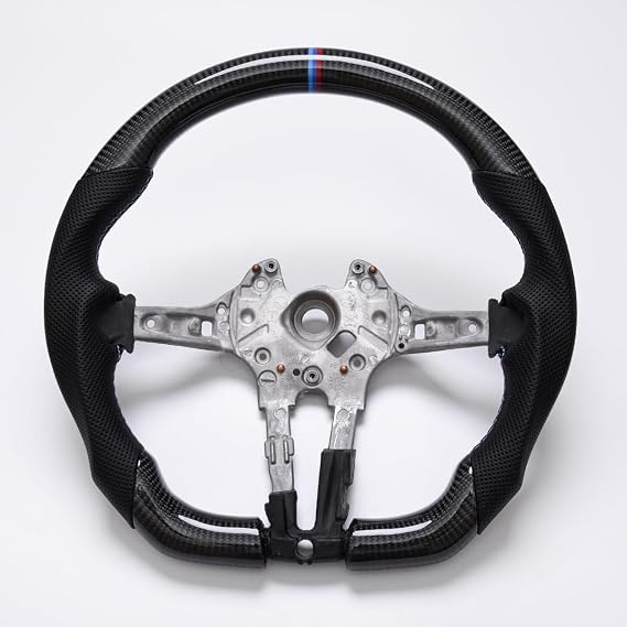 REVOLVE Steering Wheel, Real Carbon Fiber W/heated D-Type Racing Design Flat Bottom Replacement Car Nappa Perforated Leather Auto Steering Wheel for 2013-2019 BMW (M5 F10/F90) F10/F11,F06/ F12/F13