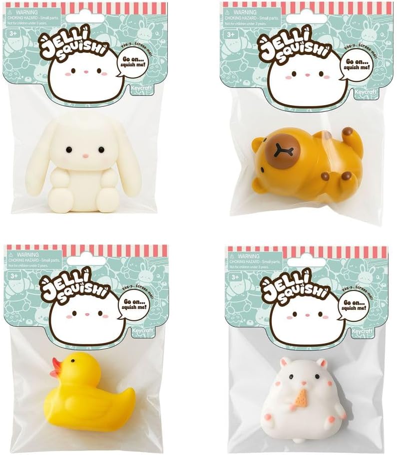 Jelli Squishi Pets Squishy Toy (4 Pack) – Sensory Fidget Stress Relief Toy for Kids – Soft Jelly Squeeze Kavaii Taba Mochi Toy – Random Pets