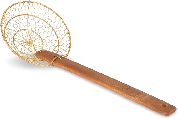 Craft Wok Small 6-Inch Brass Mesh Strainer/Spider Skimmer Zhao Li, Robust & Elegant Kitchen Tool for Frying & Straining, Authentic Oriental Cookware - / 732W7