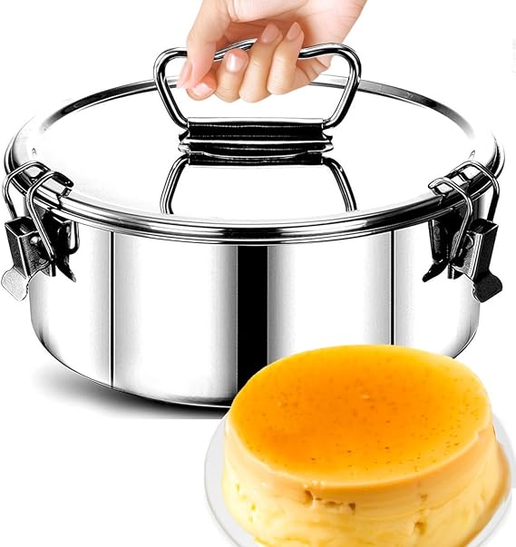 Stainless Steel Flan Pan with Lid 1.5 QT Capacity Flan Baking Pan for Oven Flanera Original Mold Flan Maker for Making Cupcakes Pudding (Style A)