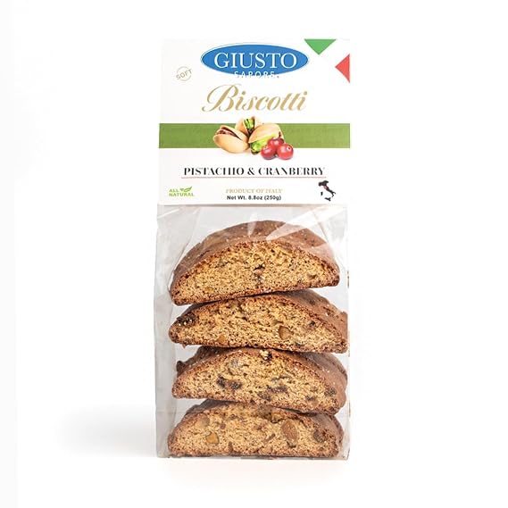 Giusto Sapore Pistachio & Cranberry Soft Biscotti - Imported from Italy and Family Owned, 8.8oz